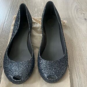 Melissa plastic silver glitter loafers